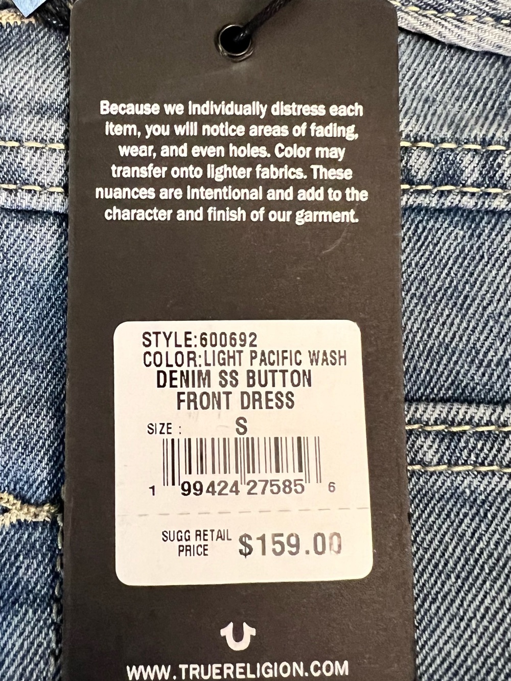 True Religion Medium Blue Denim Button-Front Mini Dress - Picture 12 of 16